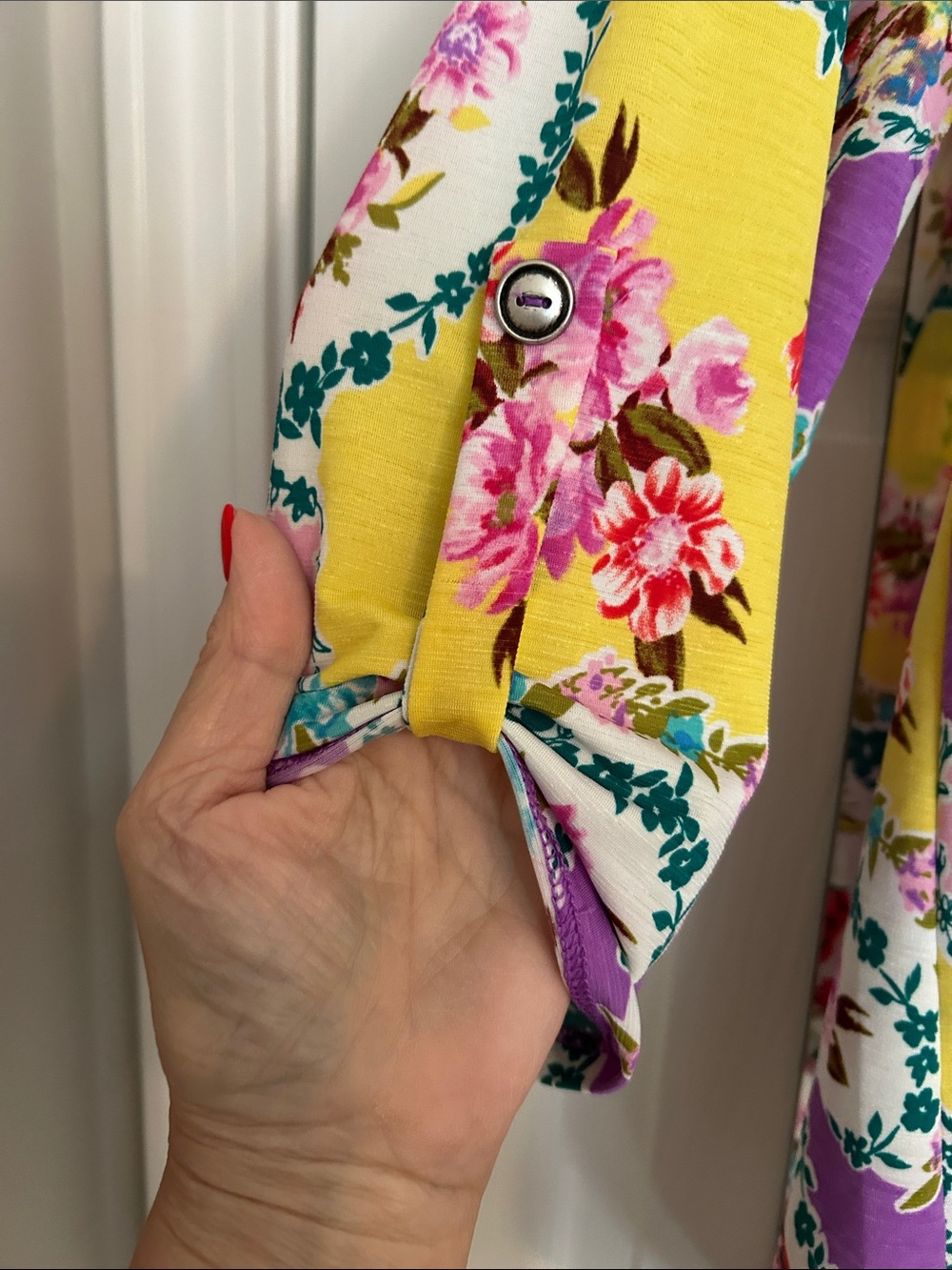 Floral Paisley Print V-Neck Women’s Top in Yellow & Purple - Picture 3 of 3